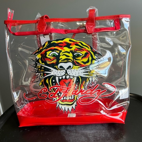 Ed Hardy Red Tiger Transparent PVC Tote Bag - Picture 1 of 6